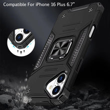 For iPhone 16 Plus 6.7in Case Rugged Magnetic Stand Shockproof + Tempered Glass