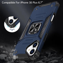 For iPhone 16 Plus 6.7in Case Rugged Magnetic Stand Shockproof + Tempered Glass