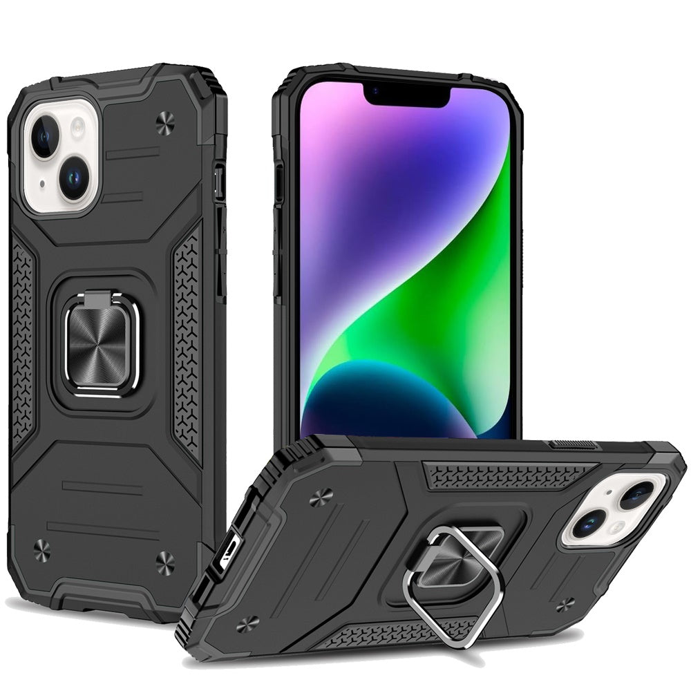 For iPhone 13/14 Case Robust Magnetic Kickstand Shockproof Cover +Tempered Glass