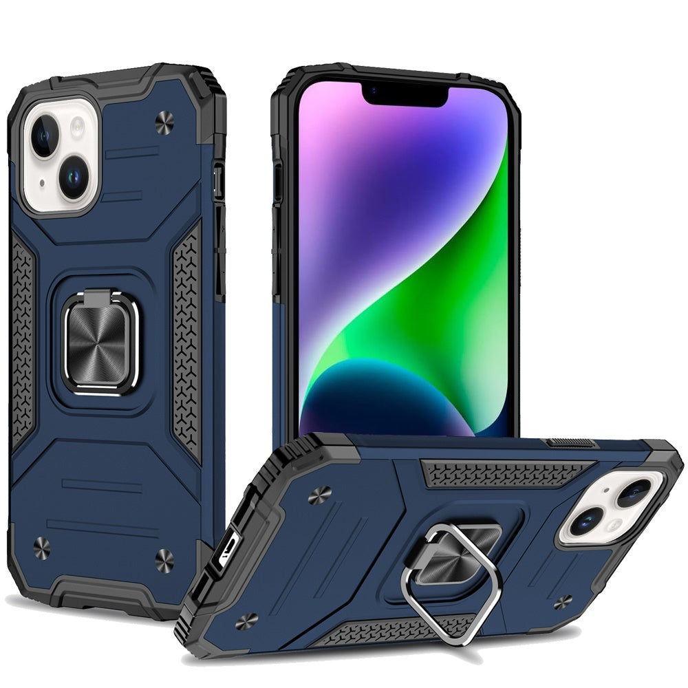 For iPhone 13/14 Case Robust Magnetic Kickstand Shockproof Cover +Tempered Glass