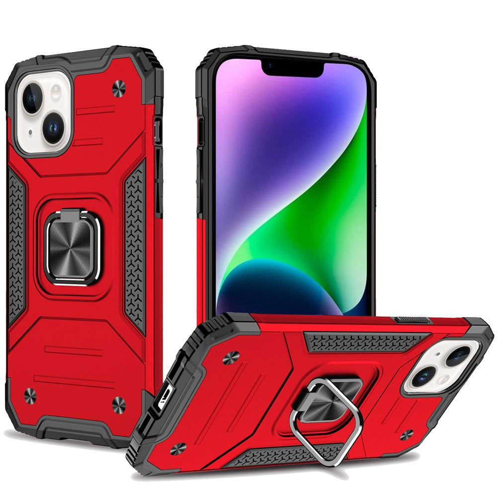 For iPhone 13/14 Case Robust Magnetic Kickstand Shockproof Cover +Tempered Glass
