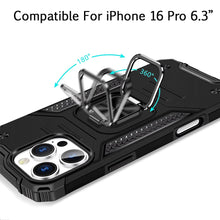 For iPhone 16 Pro 6.3in Case Rugged Magnetic Stand Shockproof + Tempered Glass