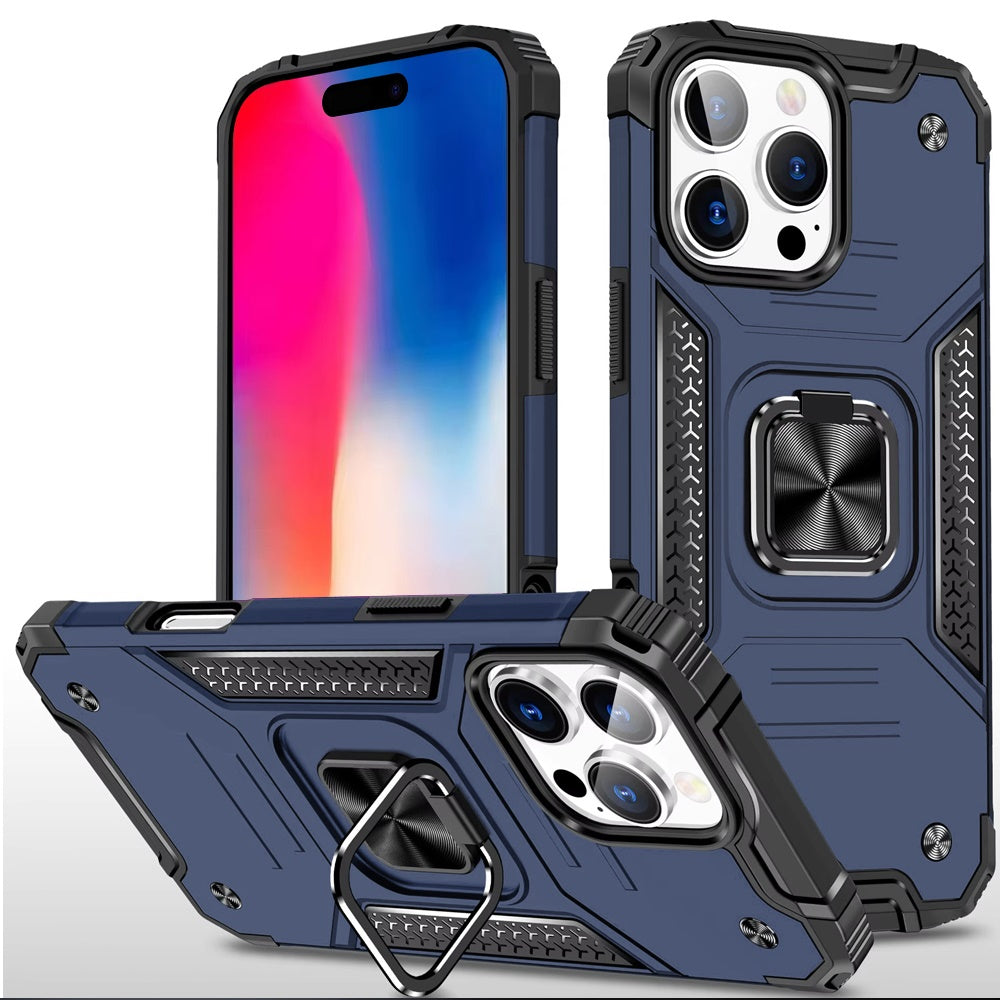 For iPhone 16 Pro 6.3in Case Rugged Magnetic Stand Shockproof + Tempered Glass