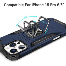 For iPhone 16 Pro 6.3in Case Rugged Magnetic Stand Shockproof + Tempered Glass