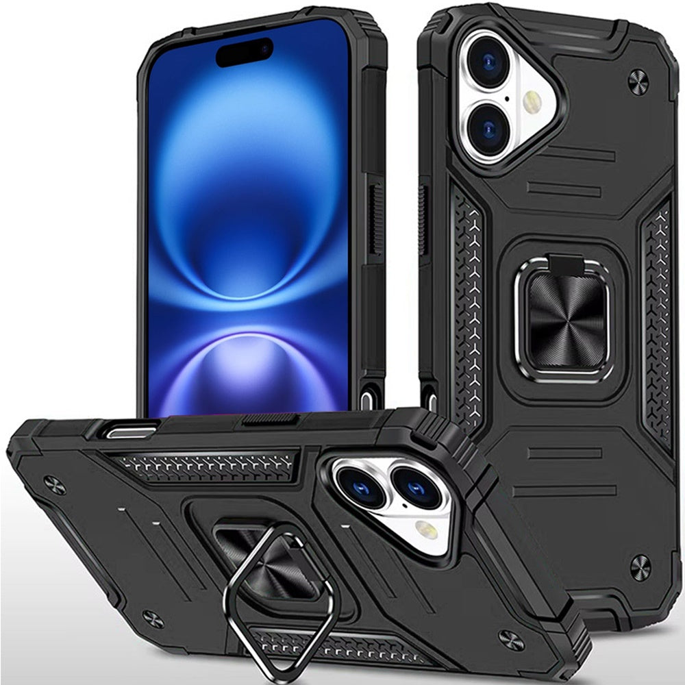 For iPhone 17 Case with Metal Kickstand Shockproof Phone Cover + Tempered Glass