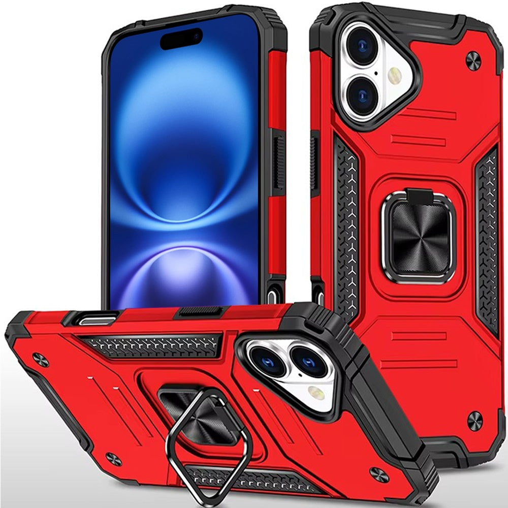 For iPhone 17 Case with Metal Kickstand Shockproof Phone Cover + Tempered Glass