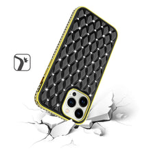 For iPhone 14 PRO Case Quilted Design Diamond Bling Chrome Plated Frame Cover