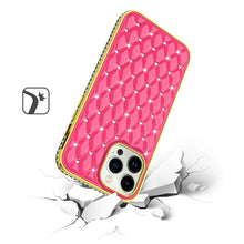 For iPhone 14 PRO MAX Case Quilt Design Diamond Bling Chrome Plated Frame Cover