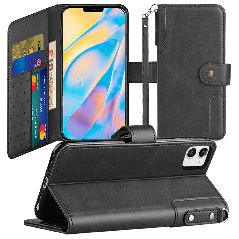 For iPhone 14 PRO Case Phone Wallet PU Leather with Card Slots and Wrist Strap