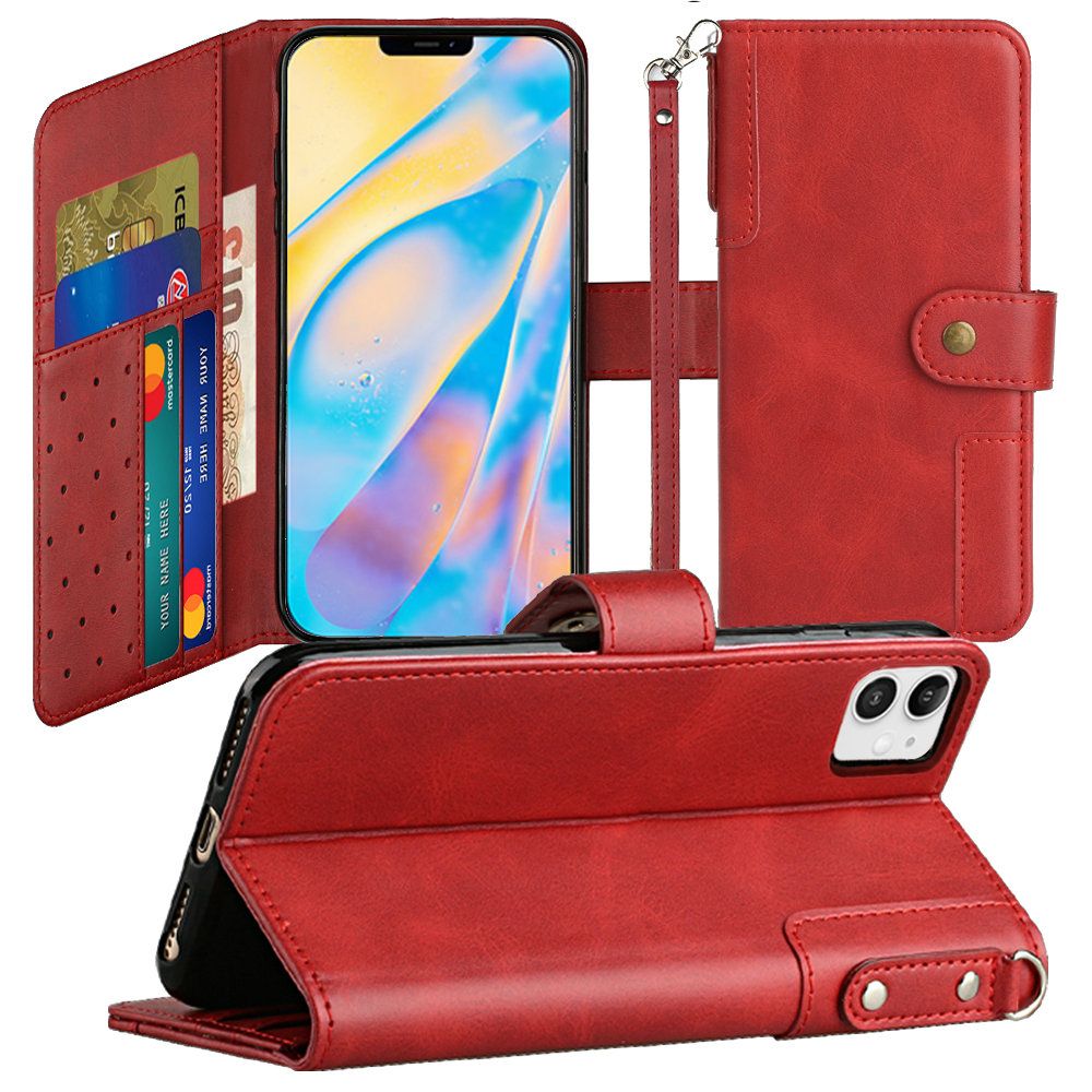 For iPhone 15 PRO Case Phone Wallet PU Leather w/ Card Slots + 2 Tempered Glass