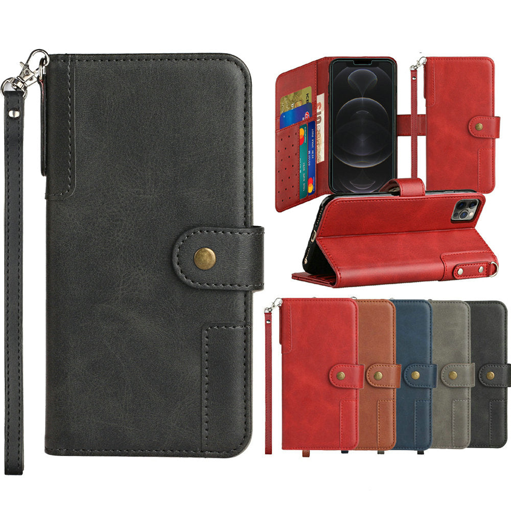 For iPhone 14 PLUS Case Phone Wallet PU Leather with Card Slots and Wrist Strap