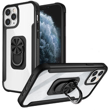For iPhone 11 6.1 in. Case Aluminum Alloy Magnetic Ring Stand + Tempered Glass