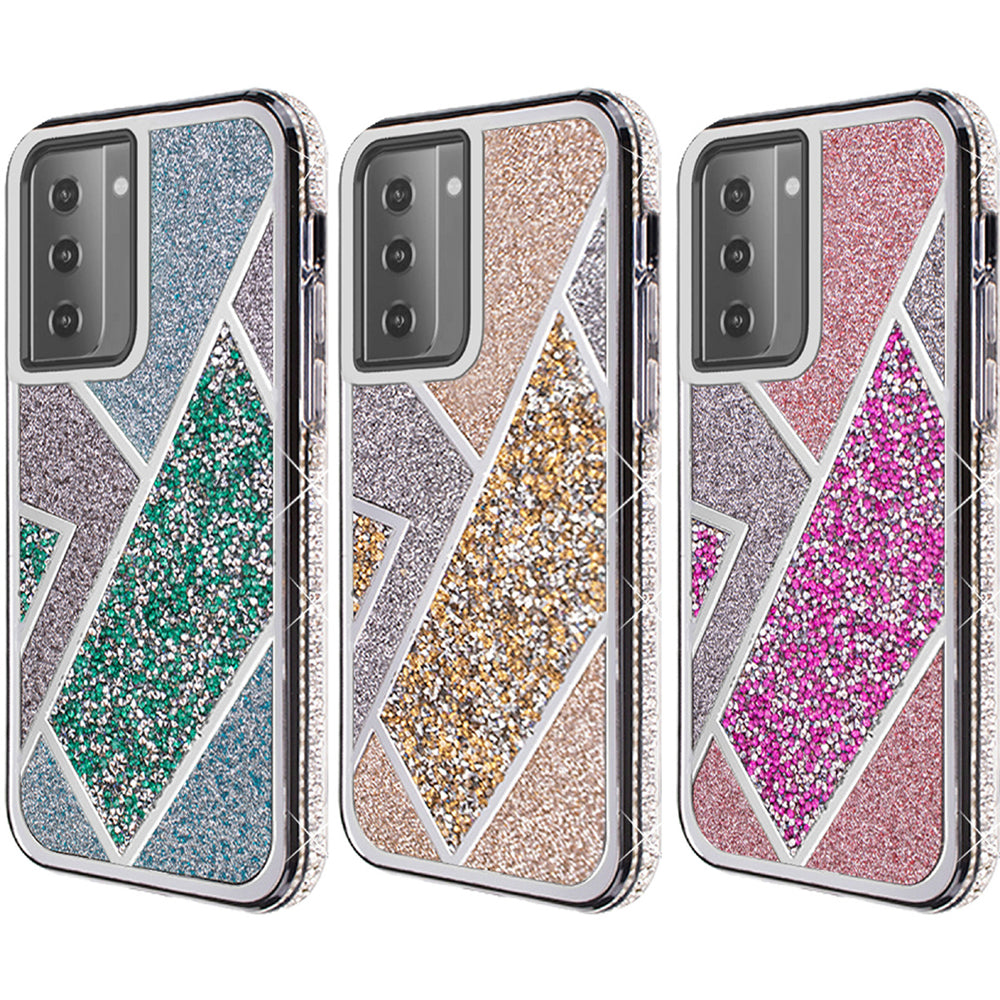 For iPhone 15 PRO Case Rhombus Bling Glitter Diamond Cover + 2 Tempered Glass