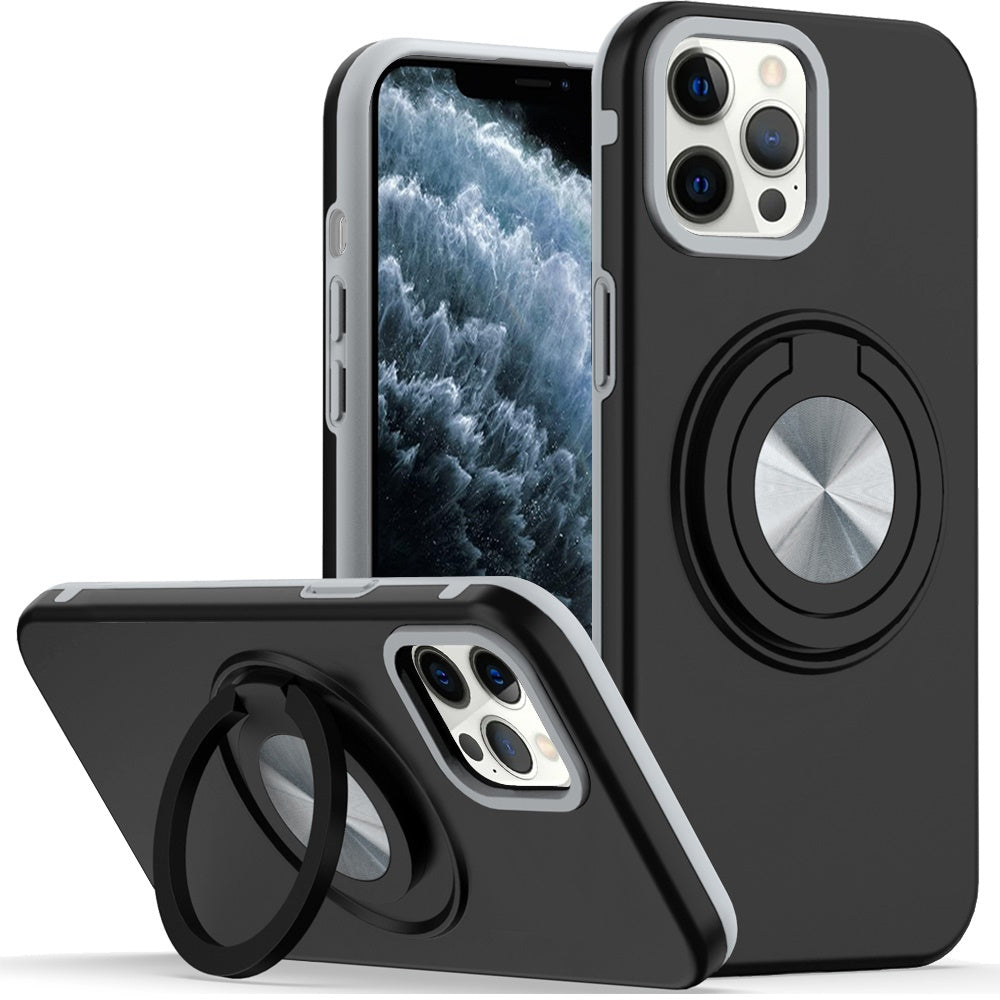 For iPhone 11 Pro Max Case Solid Rugged Magnetic with Ring Stand +Tempered Glass