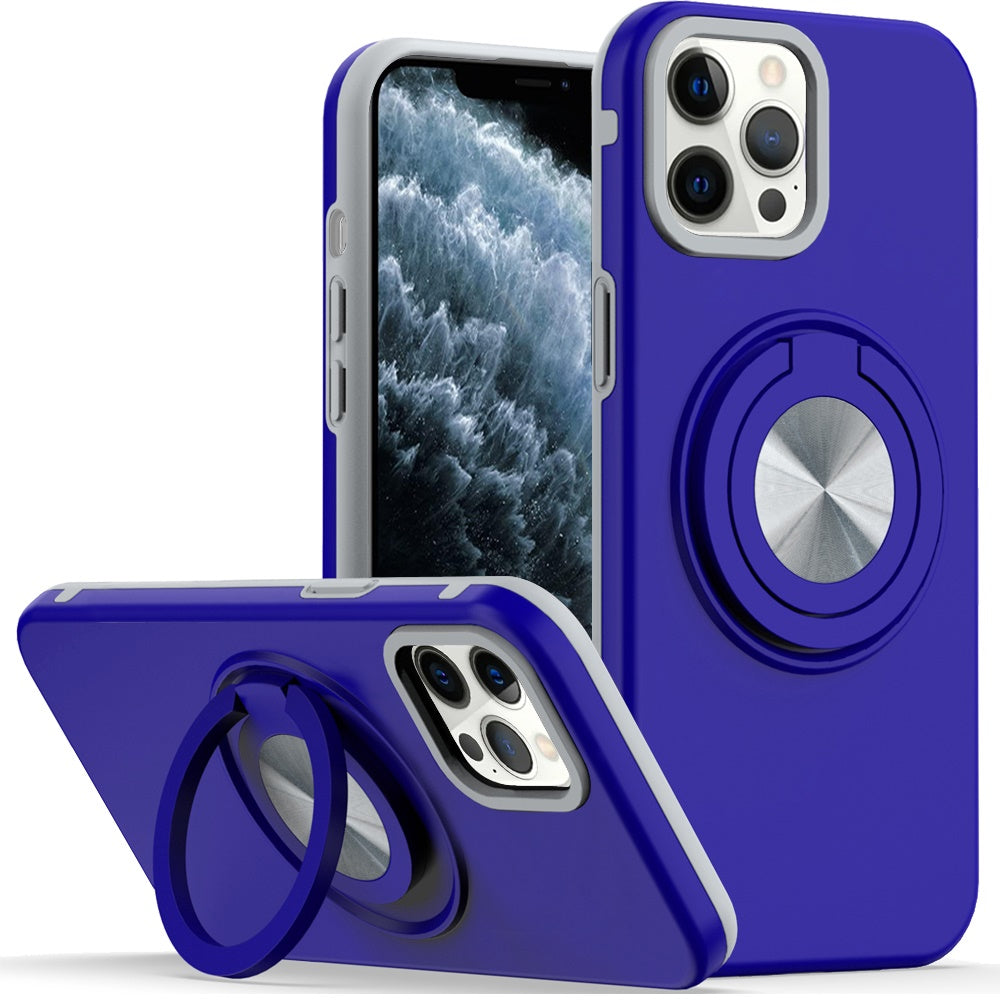 For iPhone 11 Pro Max Case Solid Rugged Magnetic with Ring Stand +Tempered Glass