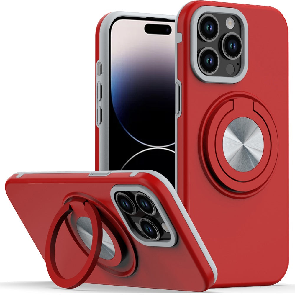 For iPhone 14 PRO MAX 6.7 in. Case Solid Rugged Magnetic Circle with Ring Stand