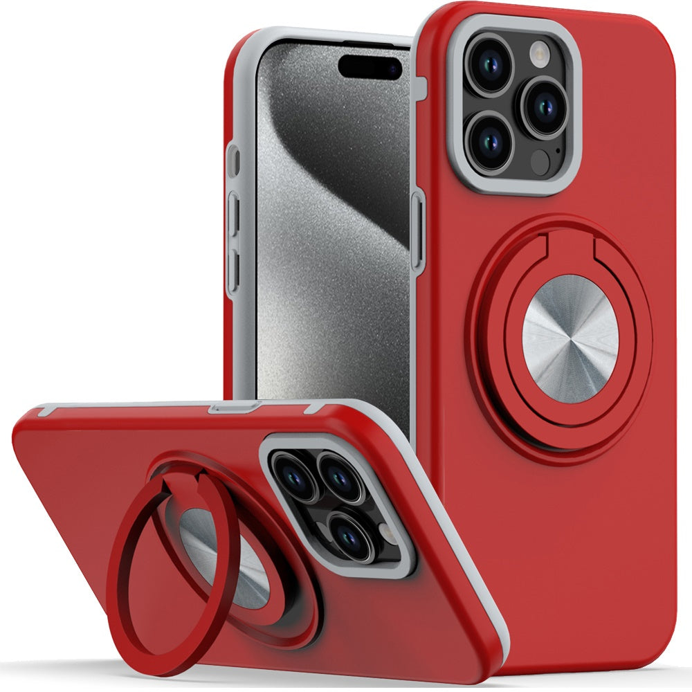 For iPhone 15 Pro Max Case Solid Rugged Magnetic Ring Stand + 2 Tempered Glass