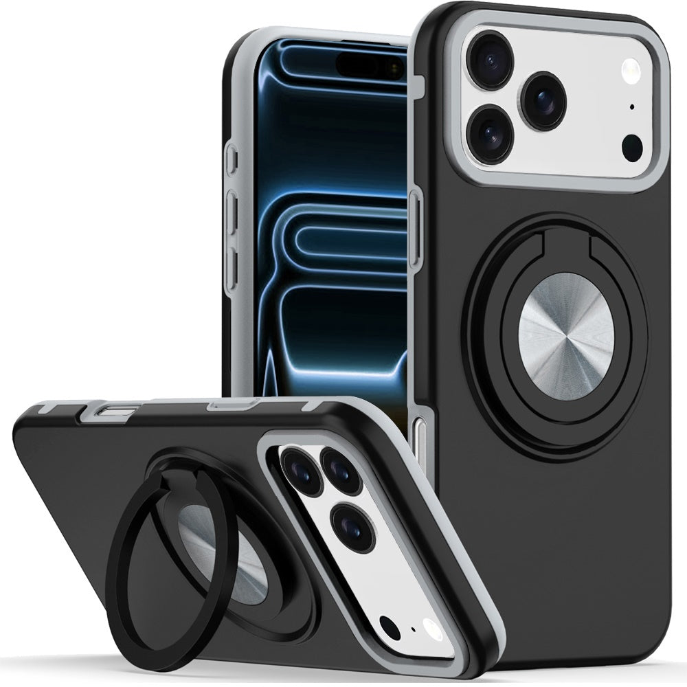 For iPhone 17 PRO Case Solid Rugged Shockproof with 360 Stand + Tempered Glass