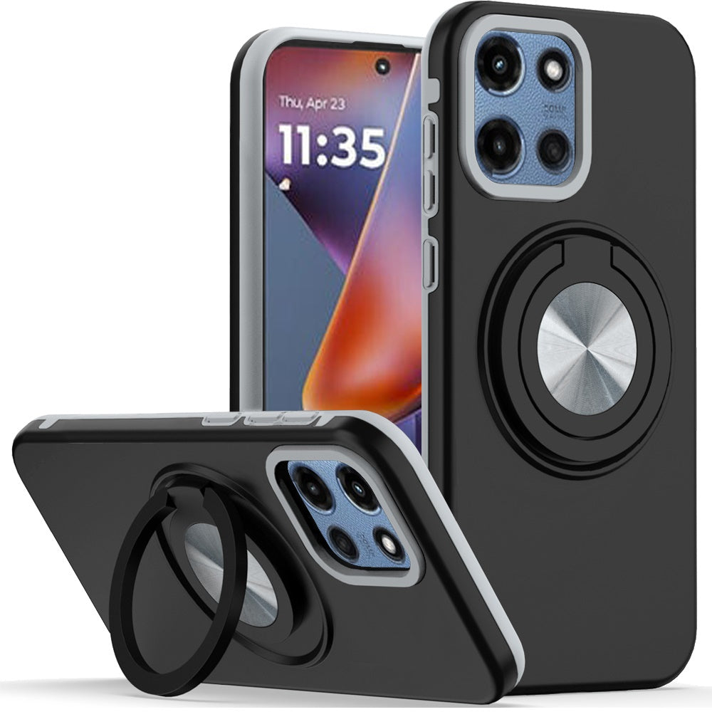 For Moto G 2025 Case Solid Rugged Magnetic with Ring Stand + Tempered Glass