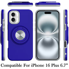 For iPhone 16 Plus 6.7in Solid Rugged Shockproof with 360 Stand + Tempered Glass