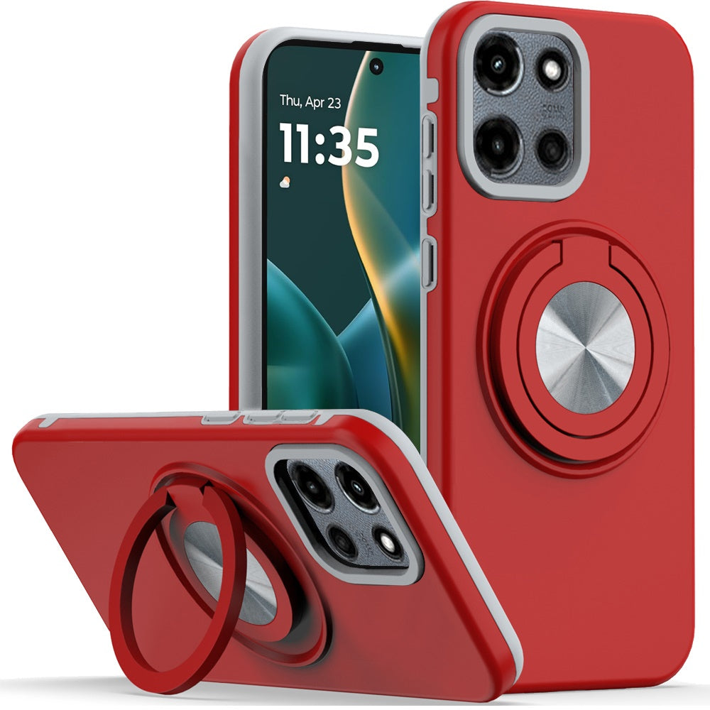 For Moto G Stylus 2025 Case Solid Rugged Magnetic Ring Stand + Tempered Glass