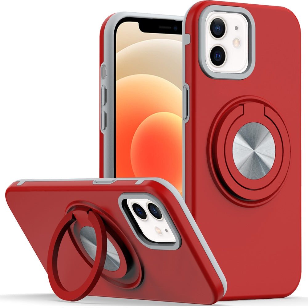 For iPhone 12/12 Pro Case Solid Rugged Magnetic with Ring Stand + Tempered Glass