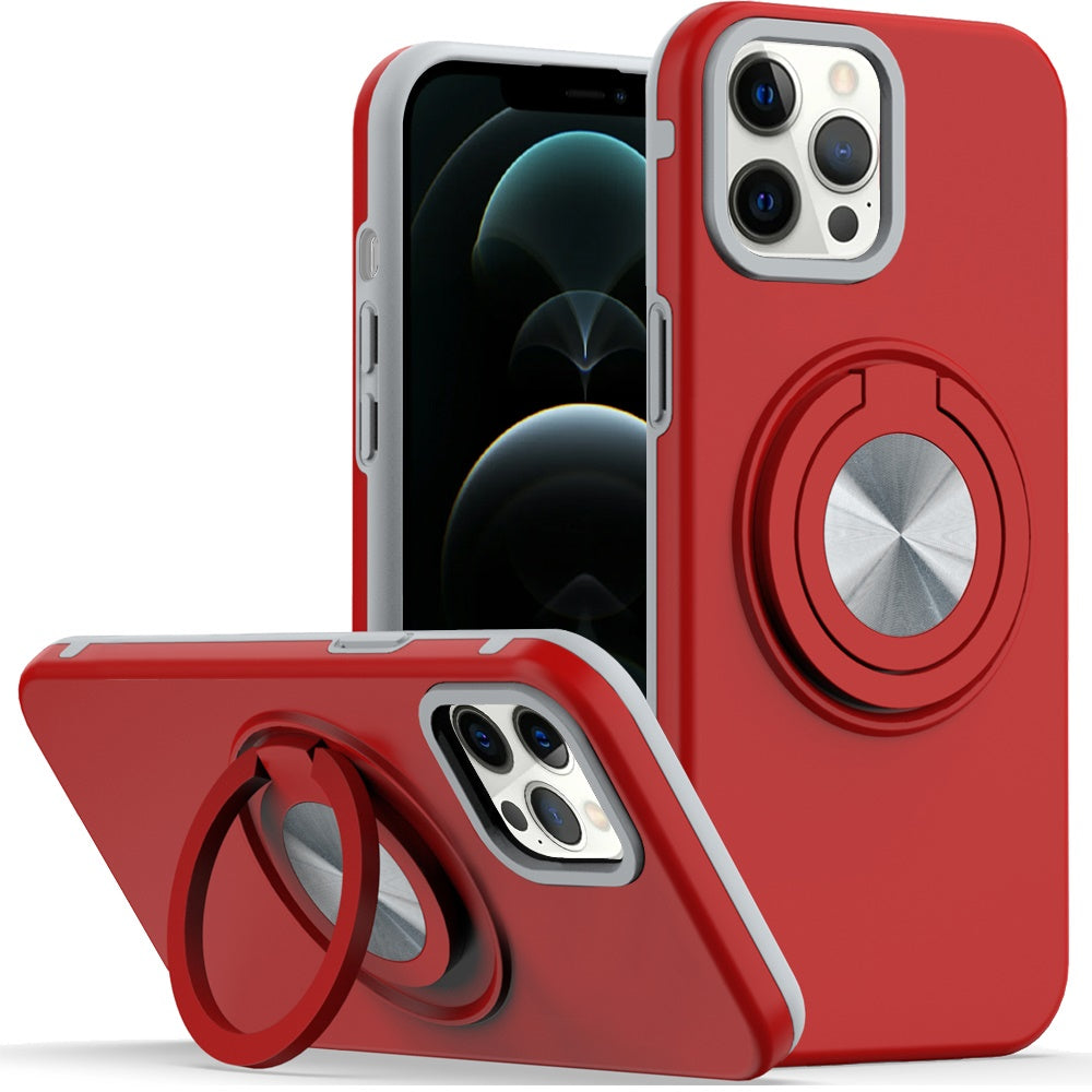 For iPhone 12 Pro Max Case Solid Rugged Magnetic w/ Ring Stand + Tempered Glass