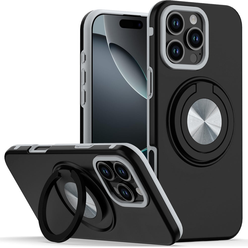 For iPhone 16 Pro 6.3in Case Solid Rugged Magnetic w/ Ring Stand +Tempered Glass