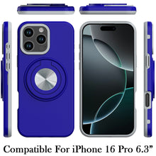 For iPhone 16 Pro 6.3in Case Solid Shockproof with 360 Stand + Tempered Glass