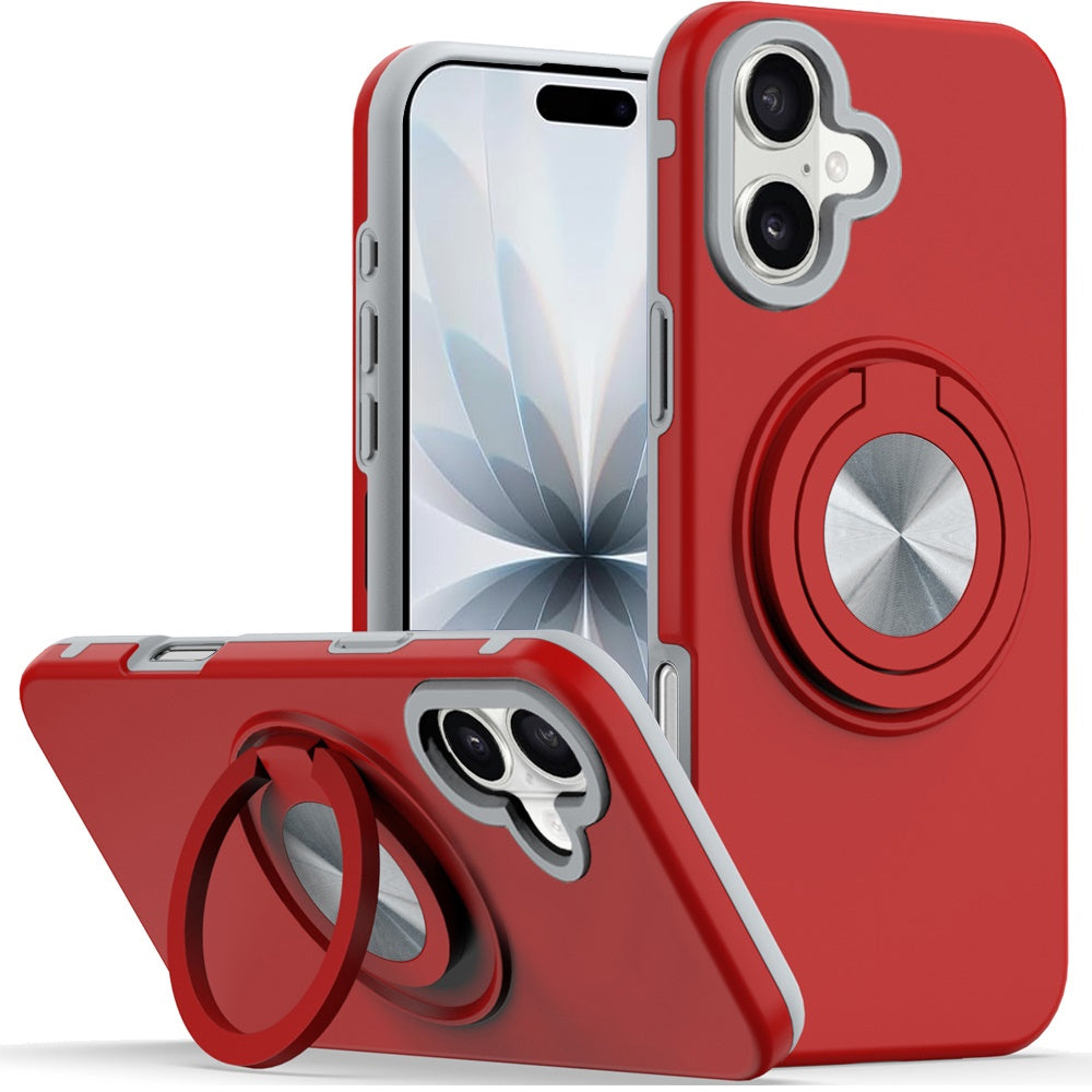 For iPhone 17 Case Solid Rugged Shockproof Cover with 360 Stand + Tempered Glass