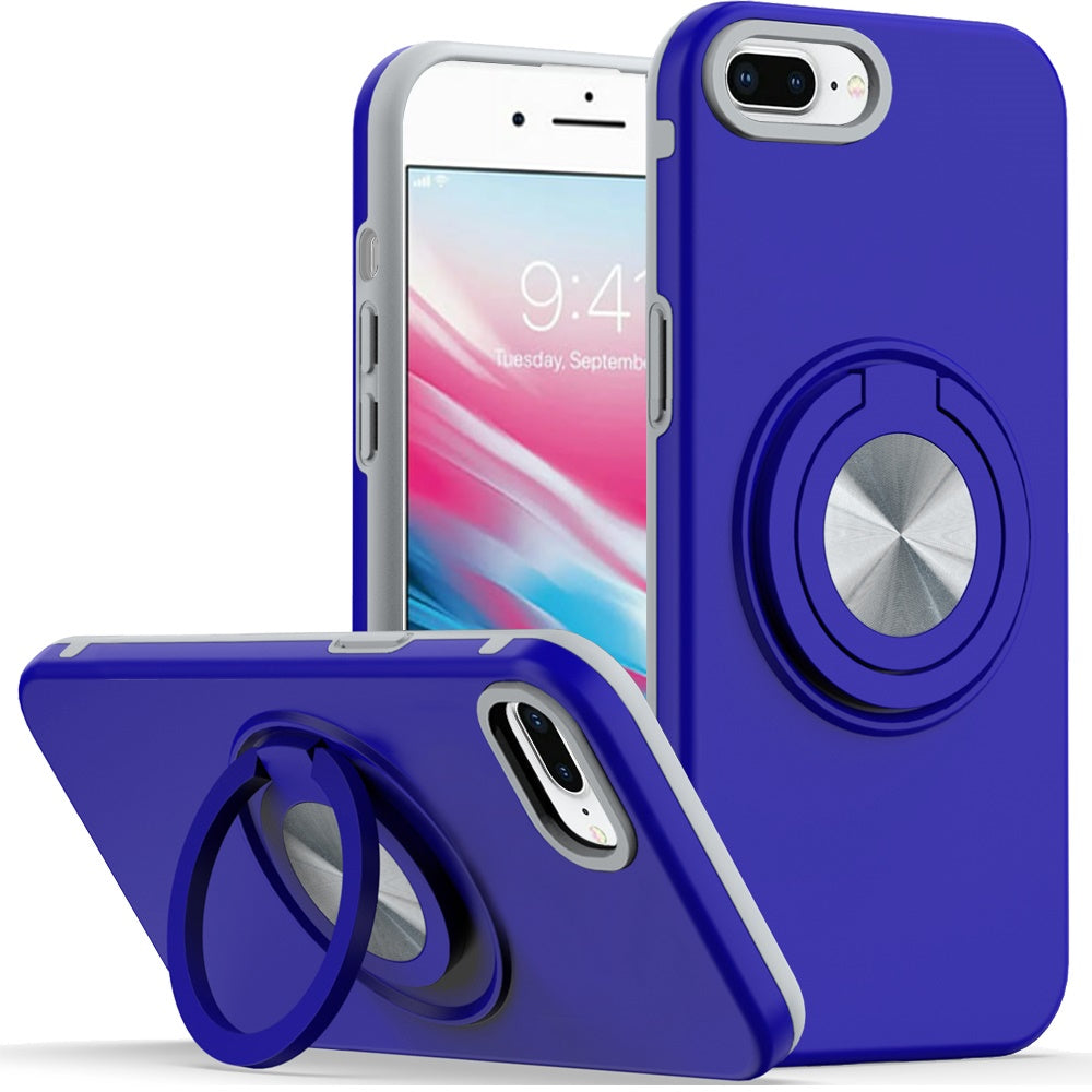 For iPhone 8 Plus/7 Plus Solid Rugged Shockproof with 360 Stand + Tempered Glass