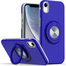 For iPhone XR Case Solid Rugged Magnetic Circle with Ring Stand + Tempered Glass