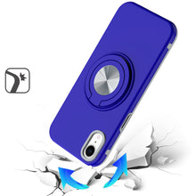 For iPhone XR Case Solid Rugged Magnetic Circle with Ring Stand + Tempered Glass