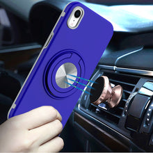 For iPhone XR Case Solid Rugged Magnetic Circle with Ring Stand + Tempered Glass