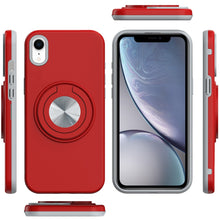 For iPhone XR Case Solid Rugged Magnetic Circle with Ring Stand + Tempered Glass