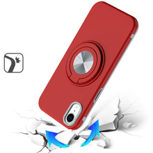 For iPhone XR Case Solid Rugged Magnetic Circle with Ring Stand + Tempered Glass