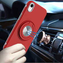 For iPhone XR Case Solid Rugged Magnetic Circle with Ring Stand + Tempered Glass
