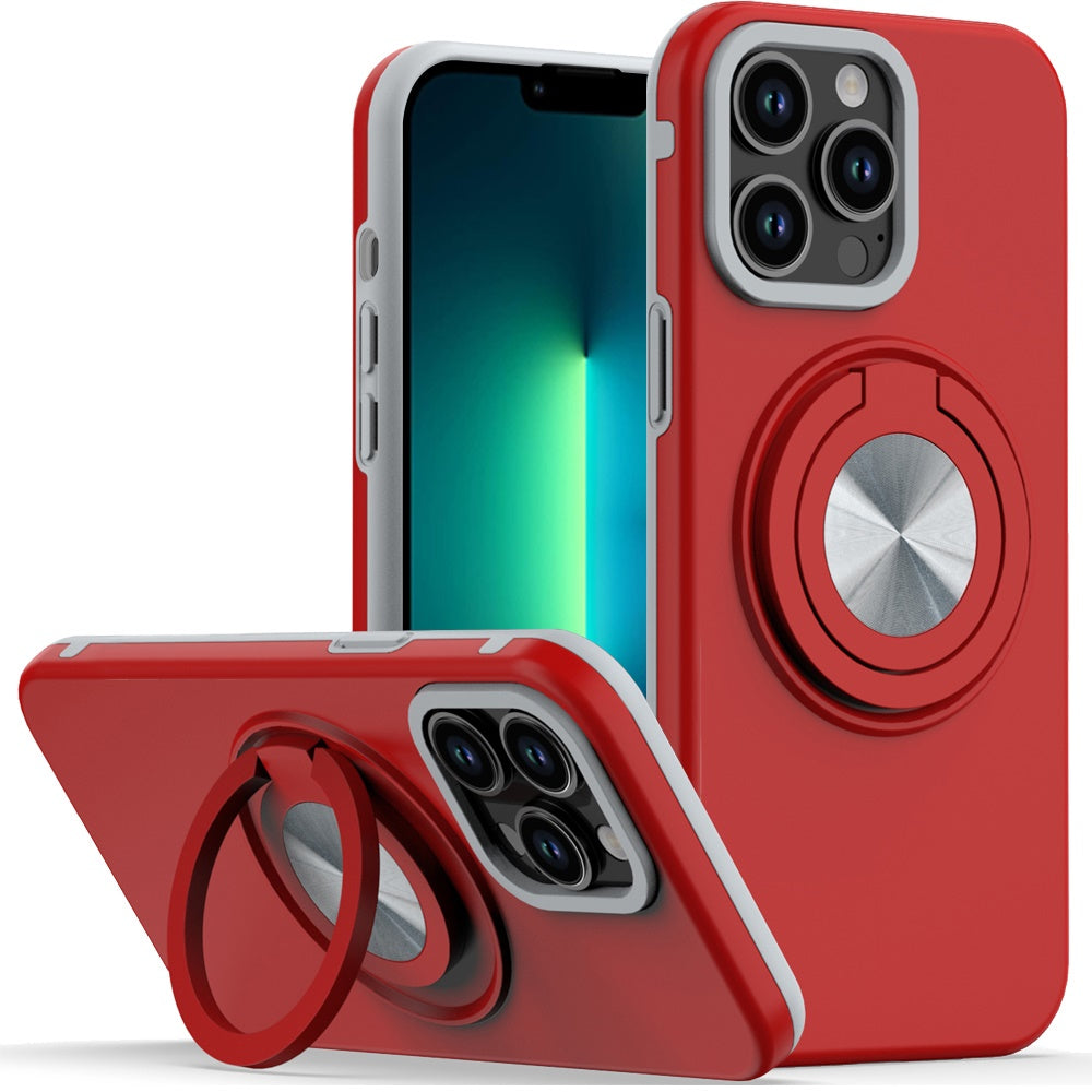 For iPhone 13 Pro Max 6.7 inch Case Solid Rugged Magnetic Circle with Ring Stand