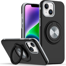 For iPhone 13/14 Case Solid Rugged Magnetic with Ring Stand + Tempered Glass