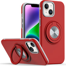 For iPhone 13/14 Case Solid Rugged Magnetic with Ring Stand + Tempered Glass
