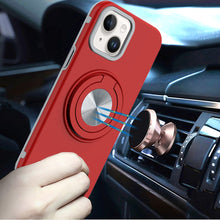 For iPhone 13/14 Case Solid Rugged Magnetic with Ring Stand + Tempered Glass