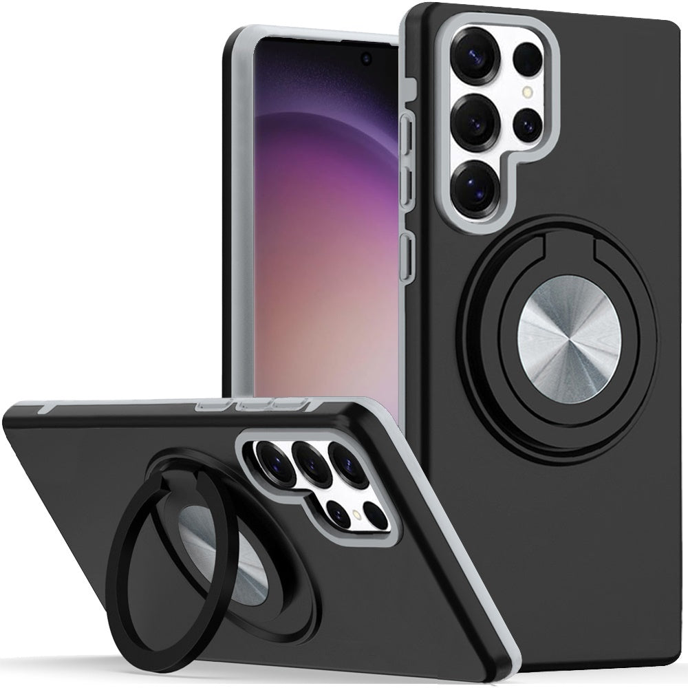 For Samsung S23 Ultra Case Solid Rugged Magnetic Circle Rotating Ring Stand