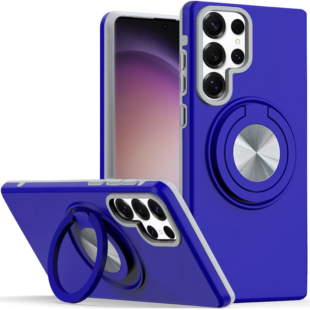 For Samsung S23 Ultra Case Solid Rugged Magnetic Circle Rotating Ring Stand