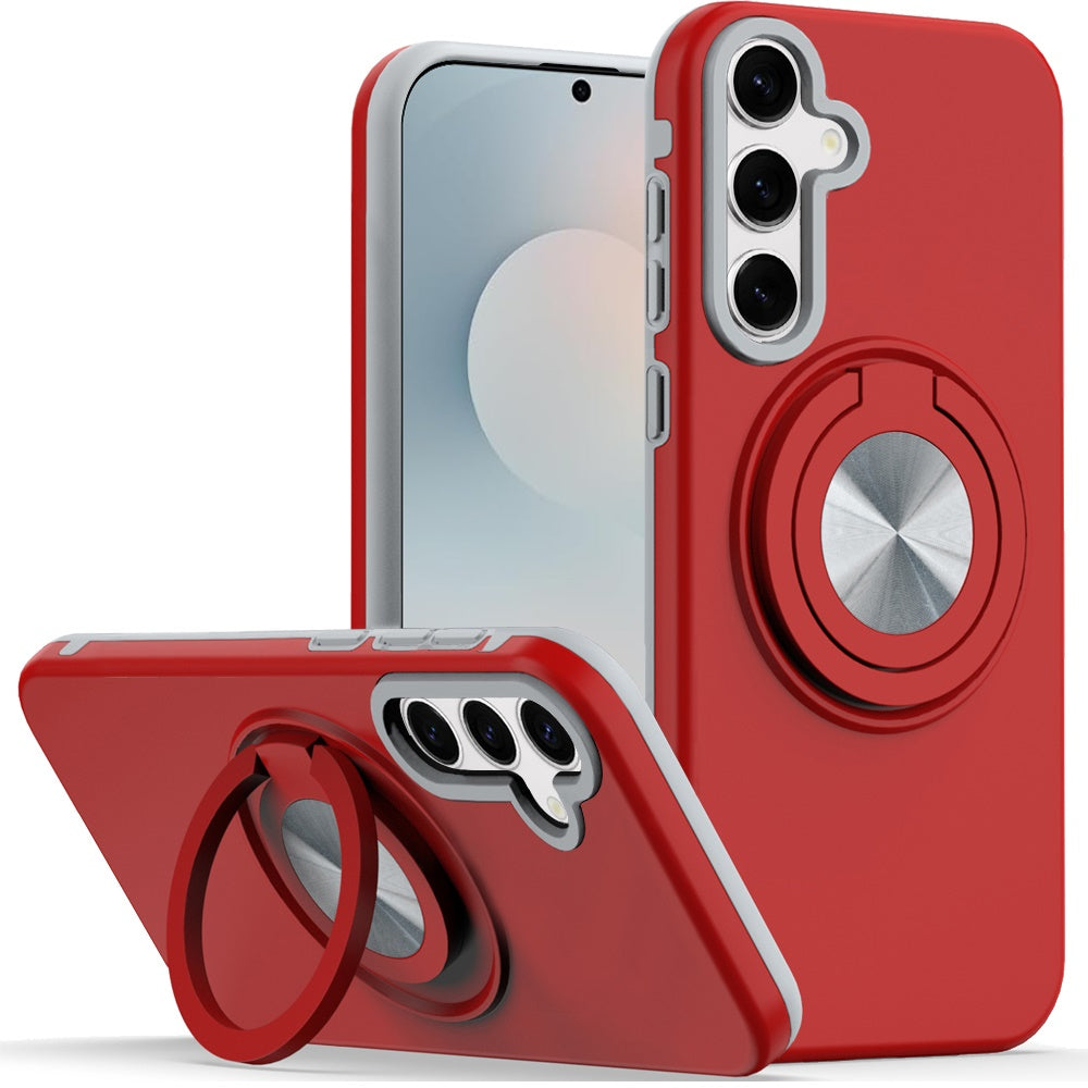 For Samsung S25 FE Case Solid Rugged Magnetic with Ring Stand + Tempered Glass