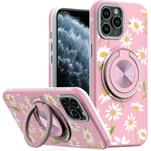 For iPhone 11 Pro Max Case Printed Magnetic Bling Ring Stand + Tempered Glass
