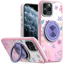 For iPhone 11 Pro Max Case Printed Magnetic Bling Ring Stand + Tempered Glass