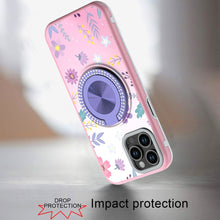 For iPhone 11 Pro Max Case Printed Magnetic Bling Ring Stand + Tempered Glass