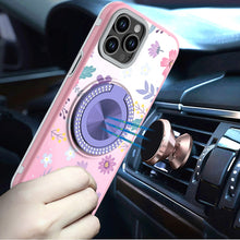 For iPhone 11 Pro Max Case Printed Magnetic Bling Ring Stand + Tempered Glass
