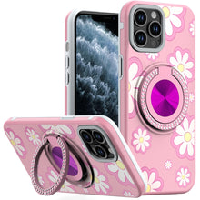 For iPhone 11 Pro Max Case Printed Magnetic Bling Ring Stand + Tempered Glass
