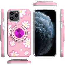 For iPhone 11 Pro Max Case Printed Magnetic Bling Ring Stand + Tempered Glass